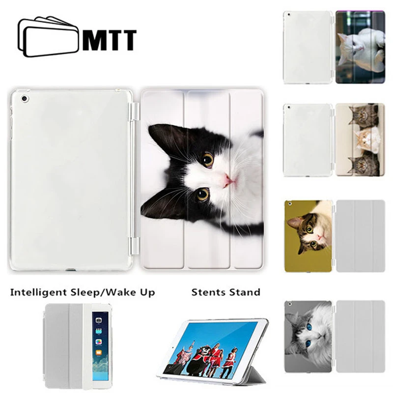 

MTT Lovely kitten Fashion Stand Flip for apple ipad air 1 case PU Leather Case for ipad air 2 smart cover for iPad 2017 9.7''