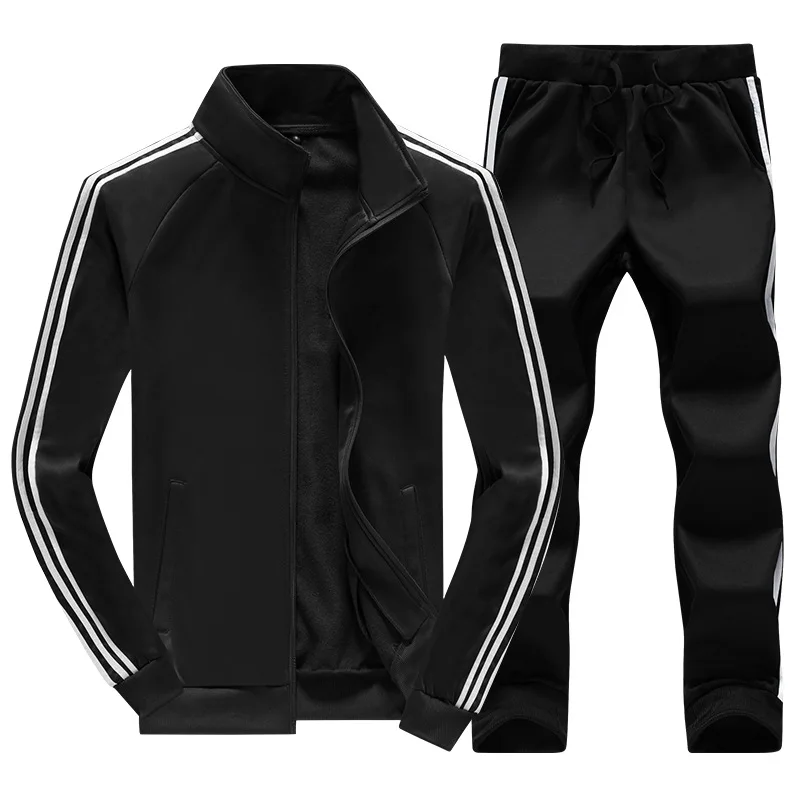 Men track suit set Camouflage casual Sportswear male solid Tracksuits Zipper Jacket Coat Pant Jogger Tracksuit Two Piece - Цвет: em145 black