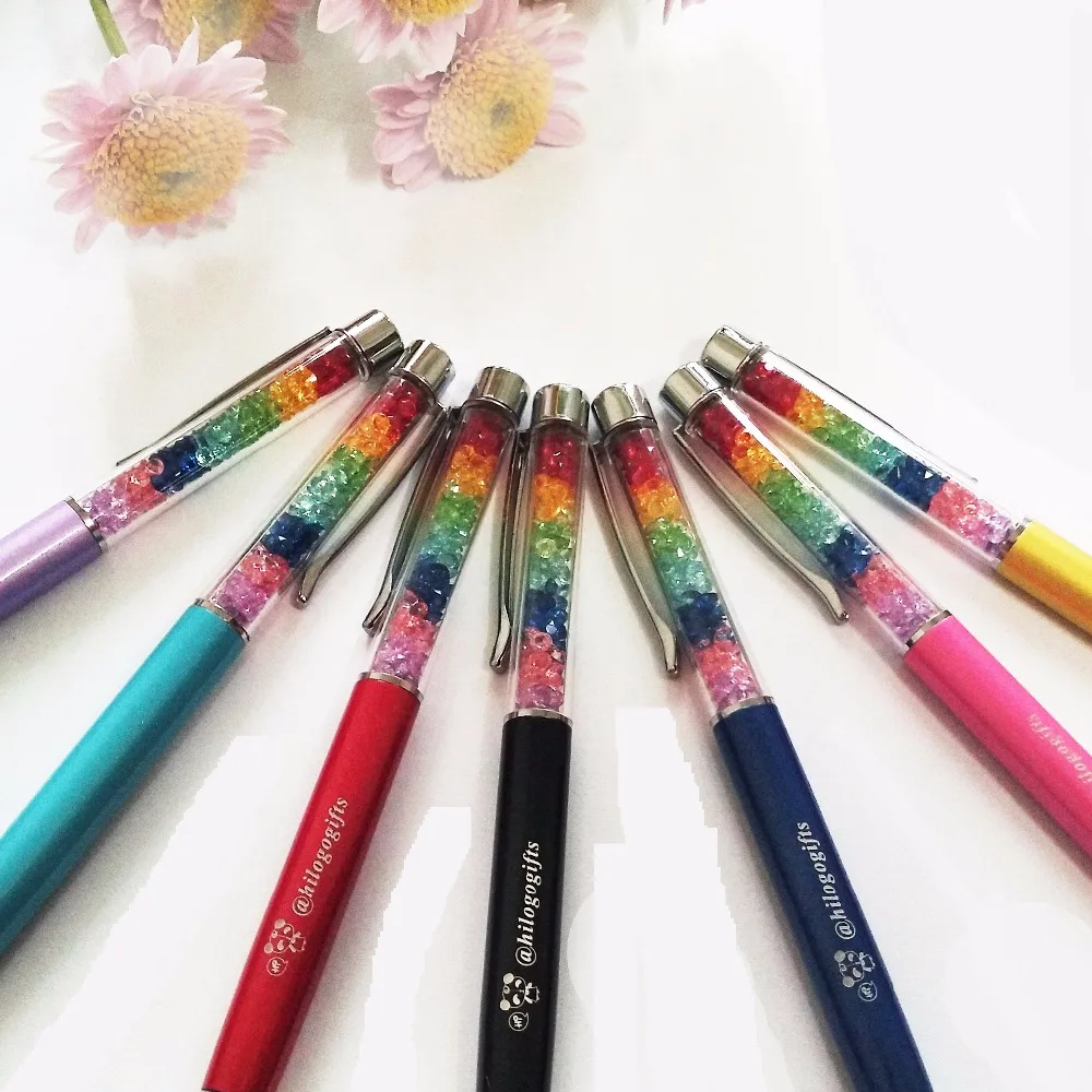 Personalized colorful top crystal pens custom printed with my company