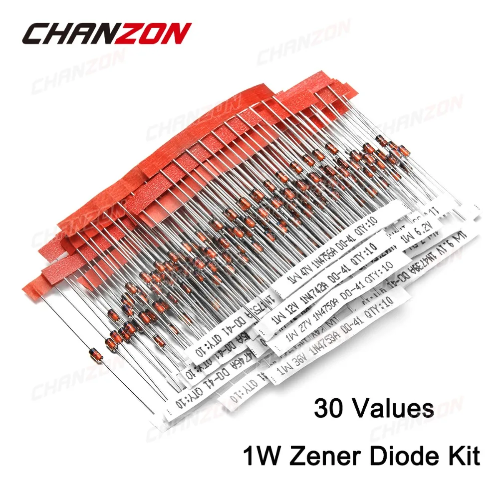 30 Értékrend 1W zener Dióda Válogatott készlet 3V 3.3V 3.6V 5.1V 5.6V 7.5V 10V 12V 13V 15V 16V 18V 20V 22V 24V 30V 33V 47V Készles állítsa