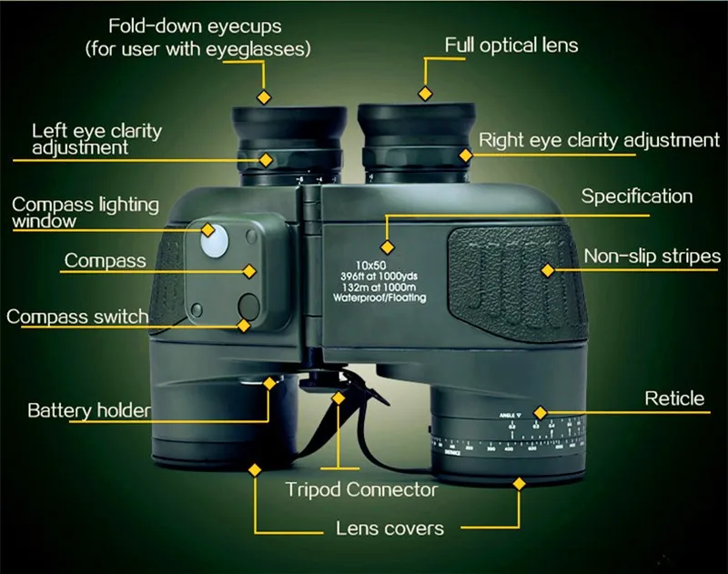 Binóculos do Exército à Prova Noturna de Alta Dwaterproof Água Marinha Profissional Digital Bússola Caça Telescópio Lll Visão Potência 10x50 10 água marinha profissional digital bússola caça telescópio
