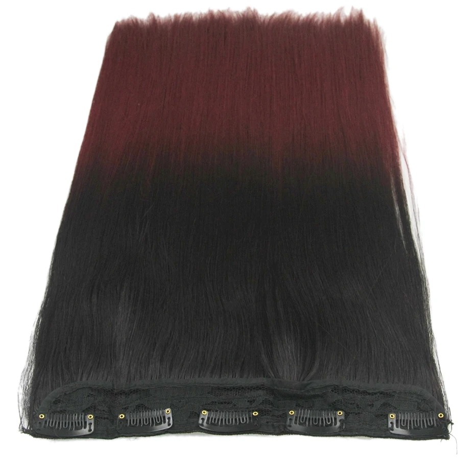Soowee Long Straight Black to Gray Natural Color Women Ombre Hair High Tempreture Synthetic Hairpiece Clip in Hair Extensions