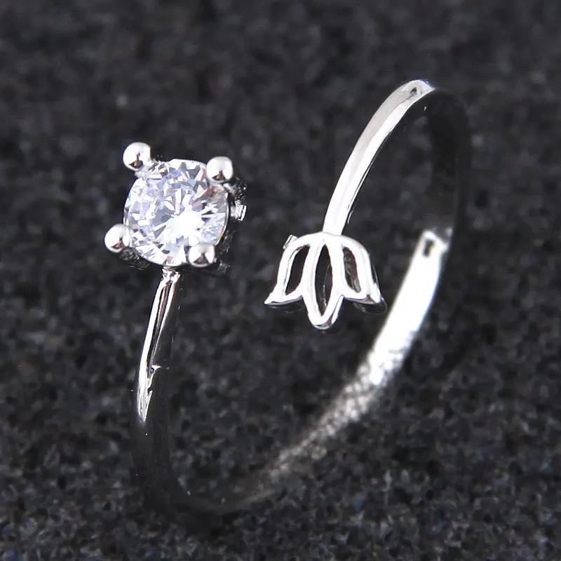 

Trendy Fashion Jewelry Personality Women Zircon Flower Open Rings