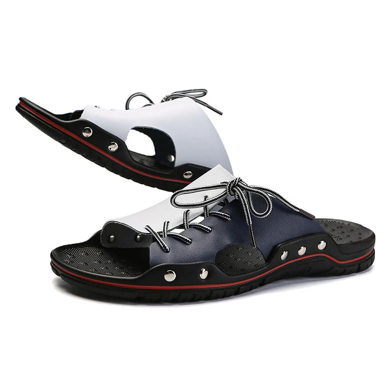 New Genuine Leather Men Slippers Beach Shoes Comfortable Men 2019 Summer Flat Heels Male Slides Luxury Plus Size 38-48(11)