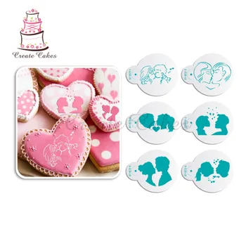 

Lovers Kiss Pattern Cookies Stencil Coffee Stencil Wedding Plastic Stencil Cupcake Decorating Stencil Cake Tool