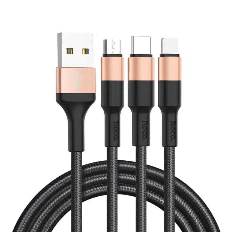 HOCO 1 м 3 в 1 USB зарядное устройство зарядный кабель для iPhone Android телефонов usb type c type-c кабели для мобильных телефонов для iPhone X 8 7 6 горячая распродажа - Цвет: Black gold