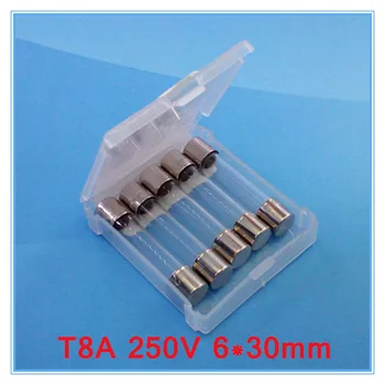 

(5 pcs/lot) T8A 250V 6x30mm Slow Blow Glass Tube Fuse, UL VDE RoHS Approved,8A 8Amp.