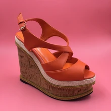 Orange Women Sandals High Heel Wedges Comfortable Cork Sandals Casual Open Toe Shoes Women With Platform Sandal Women