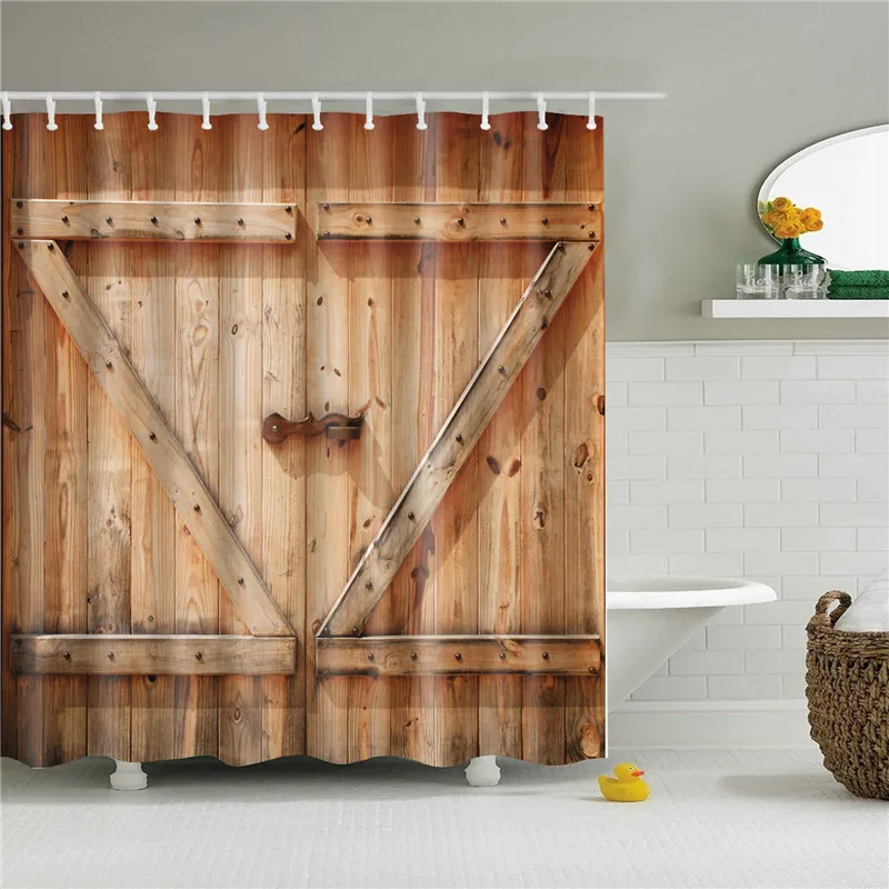 Высококачественные занавески для душа из полиэстера, занавески для ванной, занавески для украшения дома, 3d деревянные двери, печатные занавески для ванной с крючками - Цвет: TZ170628