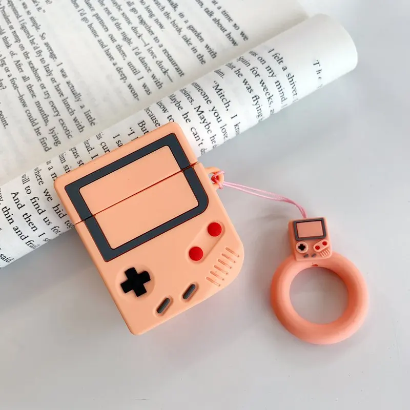 Палец кольцо ремешок беспроводные наушники защитный чехол 3D Ретро Gameboy силиконовые наушники чехол для Apple AirPods 1 2 зарядная коробка - Цвет: pink