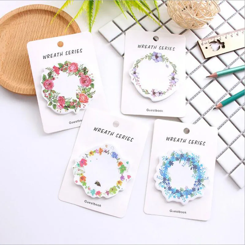 

Children's Stationery Beautiful Wreath Convenient Sticker Spring Flowers Message Note N Times Sticker School Supplies 3pcs