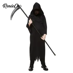 Reneecho Хеллоуин костюм для детей Grim Reaper костюм для детей костюм для мальчиков для вечерние черный длинный мыс капюшон карнавал Косплэй