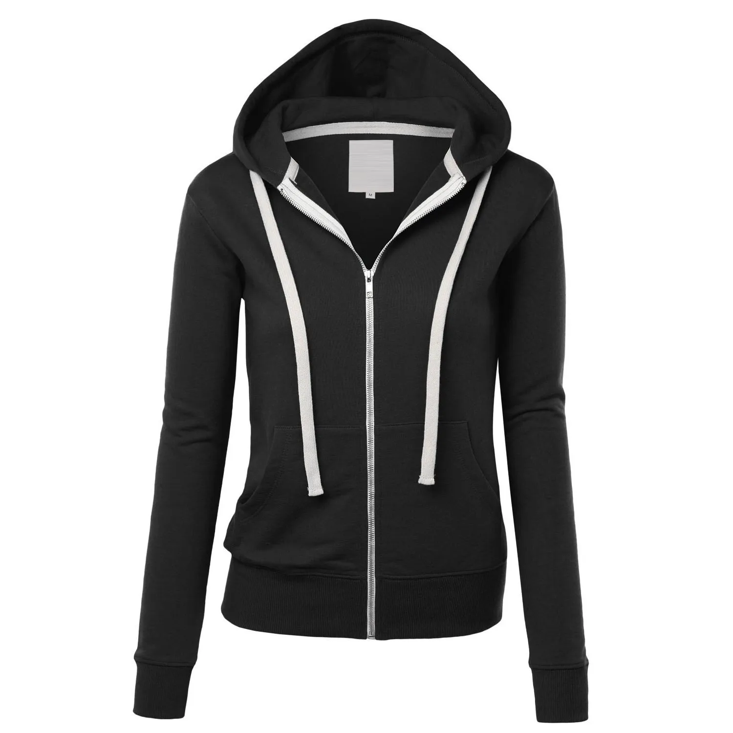 Long Sleeve Streetwear Hoodies for Women Sweatshirt Zippered Hooded Solid Color Coat-in Hoodies 