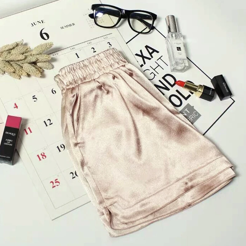 

Women Shorts Summer Loose Short Slip Silk Casual High Waist Soft Shorts