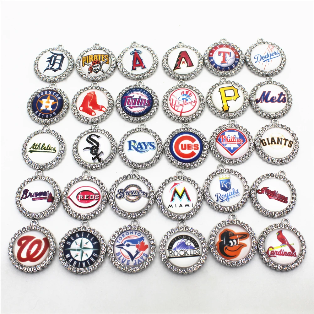 

Mix 30/32pcs American sport team designs baseball or football sports dangle charms DIY necklace pendant jewelry crystal charm