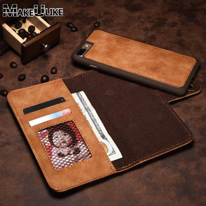

Luxury Flip Wallet Detachable Magnetic Back Cover Case For Apple Iphone 6 / 6S PLUS/ 7 Plus PU Leather Phone Bags Cases Pouch
