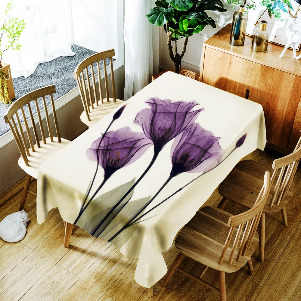 

Fashion Lotus Printing Tablecloth Flower and Tree Pattern Polyester Waterproof Table Cloth for Wedding Party Table Cover