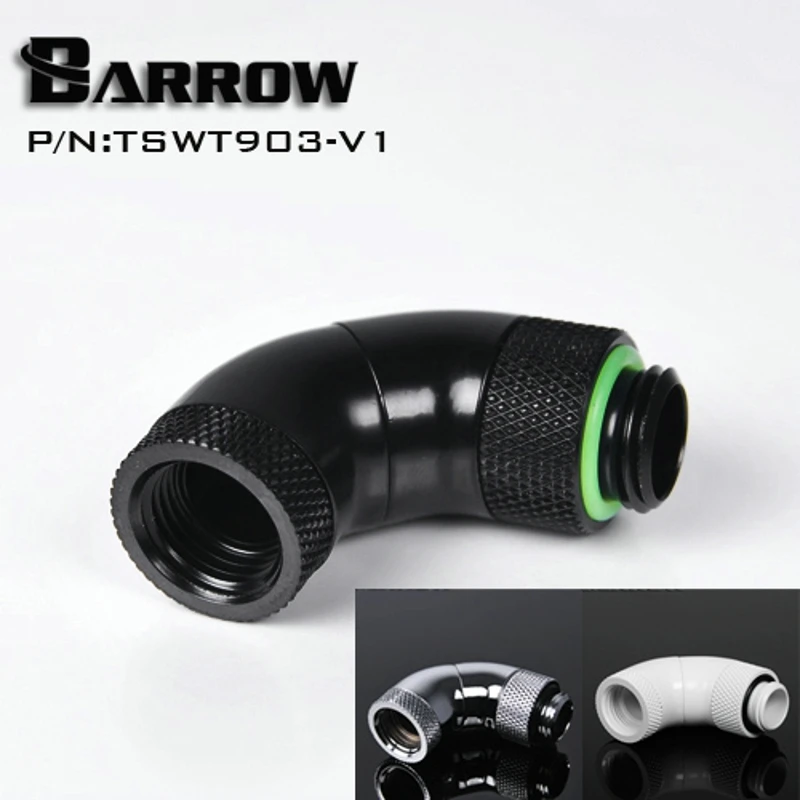 Barrow 90 Degree Angle Two Rotary Fitting Adapter G1//4 Thread Male to Female Chrome Version
