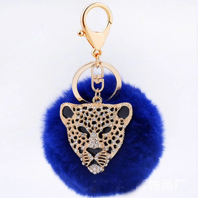 Felyskep брелок с пушистым шариком настоящий кролик с леопардовым меховым шаром брелок отличного качества для женщин брелок для сумки 326YS - Цвет: dark blue