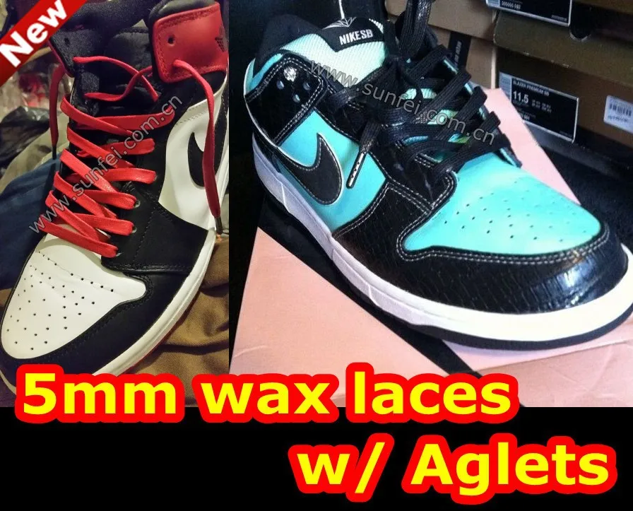 5mm flat waxed laces with aglets