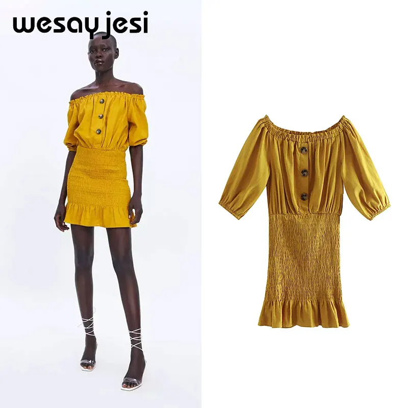 

2019 summer spring dress women vestidos england style half sleeve solid slash neck mini dress vestidos de fiesta party dress