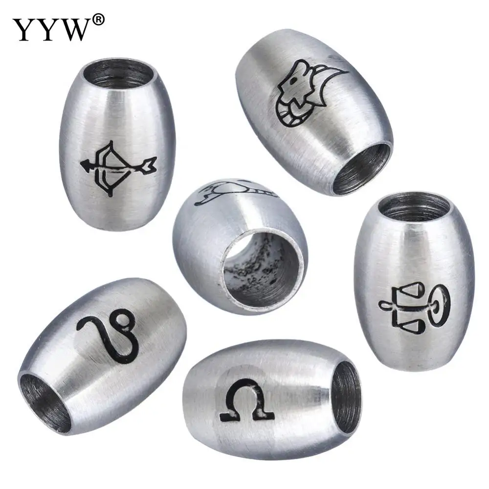 

YYW New Punk Large Hole Loose Beads DIY for European Bracelets 12x9mm Constellation Zodiac Style Stainless Steel European Beads