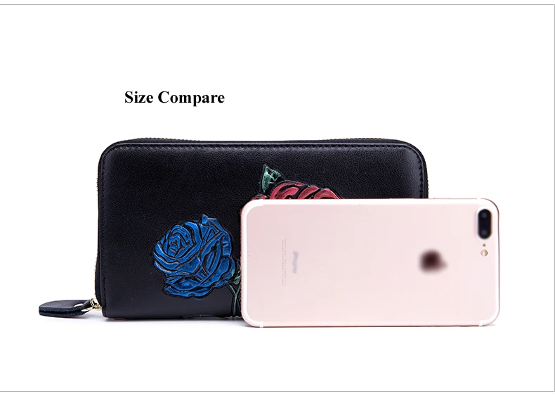 Lomelobo Long Hand Painted Card Wallet Lady Split Leather Rose Flowers Women Purse Girl Business RFID Credit Card Holder HPLA105 Details (06)