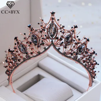 

CC wedding jewelry crown tiara hairbands baroque style engagement hair accessories for bride water drop black cubic zircon XY373