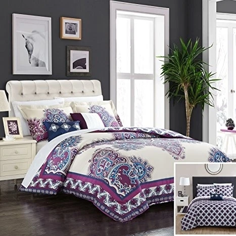 Chic Home 5 Piece Samadhi 100% Cotton 200 Thread Count XL Panel Framed Boho Printed REVERSIBLE Comforter Set w/ Shams & Decorative Pillows