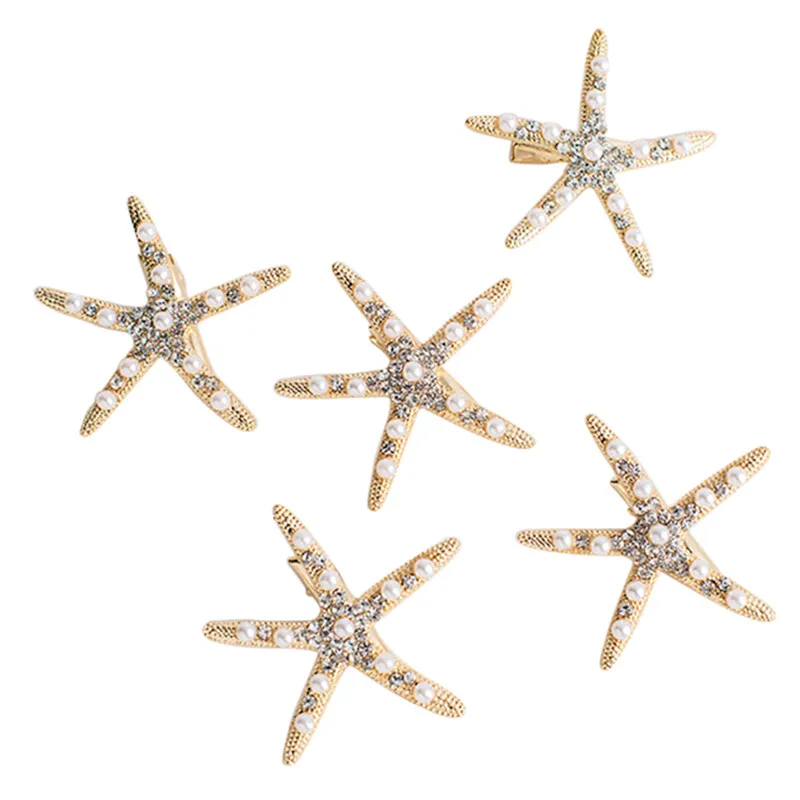 Fashion Full Crystal Pearl Starfish Hairpin Hair Barrettes Accessories Large Rhinestone Hair Clips Headwear For Women Girls Fashion Full Crystal Pearl Starfish Hairpin Hair Barrettes Accessories Large Rhinestone Hair Clips Headwear For Women Girls