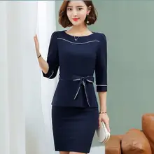 Офисная одежда весна лето женские юбочные костюмы egelant Дамская официальная одежда комплект из двух частей юбка униформа черный