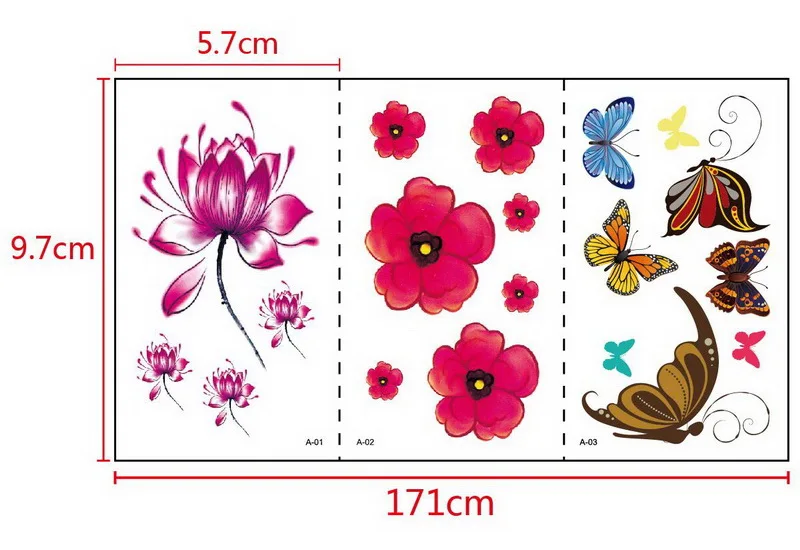 60 шт./партия, временная татуировка, наклейка, цветок, Бабочка, Сексуальная Татуировка для женщин, временные татуировки на запястье, роза, лотос, маленькие тату-листы