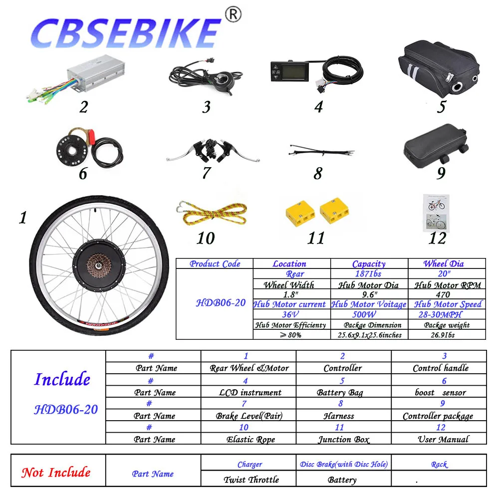 CBSEBIKE 20 дюймов задняя часть электровелосипеда колеса высокоскоростной конверсионный комплект 48v1000w - Цвет: 20inch 36V500W HDB6