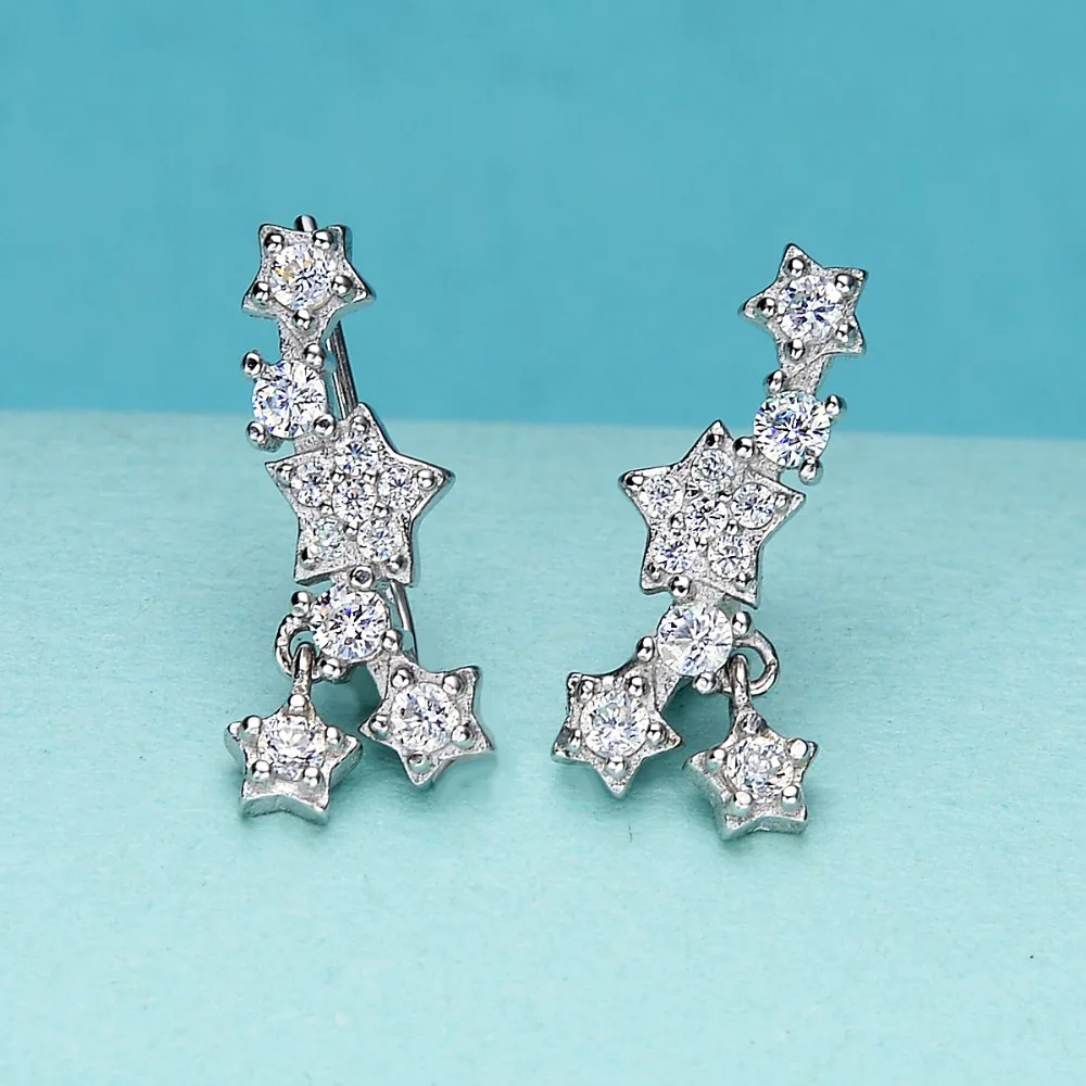 

BELLA Fashion 925 Sterling Silver Shining Star Bridal Earrings Cubic Zircon Ear Cuff Wrap Crawler Vine Hook Earrings For Party