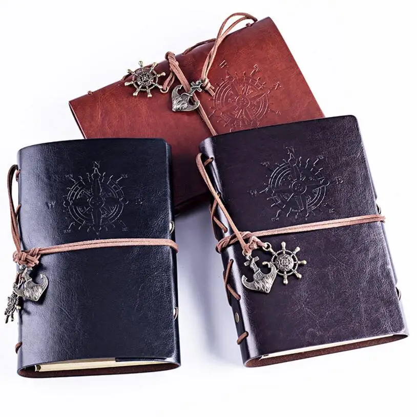 5 7 8.5 Inch PU Leather Loose-leaf Notebook Travel Notepad 80 Sheets Khaki Paper Birthday Pirate Sailor Pirate Book Diary