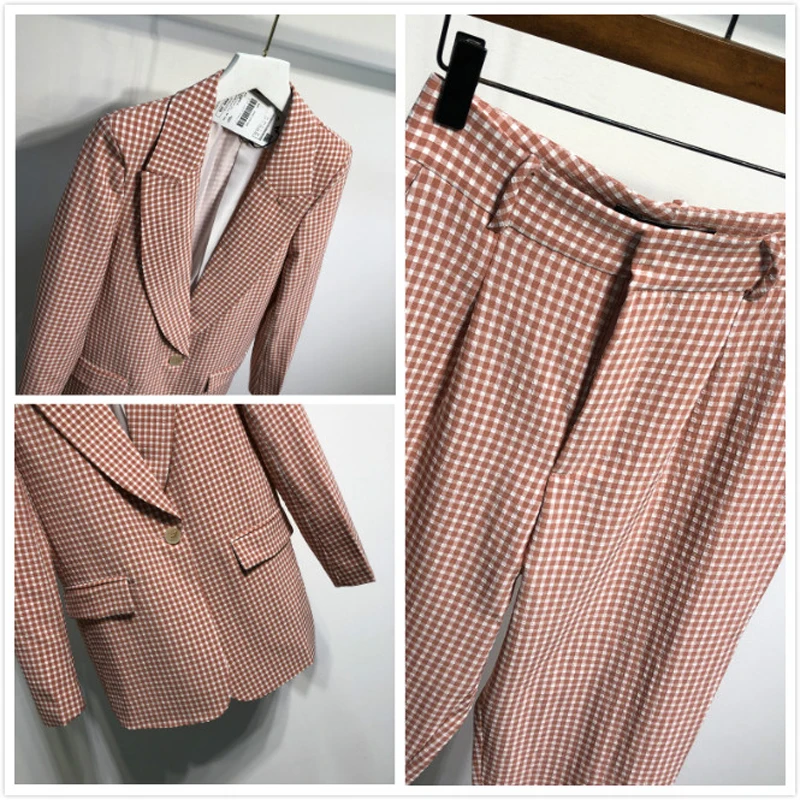 2019 Pink Plaid 2 Piece Set Women Single Button Office Blazer Jacket + Pants Women's Suits Spring Long Sleeve Women's Pant Suits 2019 Pink Plaid 2 Piece Set Women Single Button Office Blazer Jacket + Pants Women's Suits Spring Long Sleeve Women's Pant Suits
