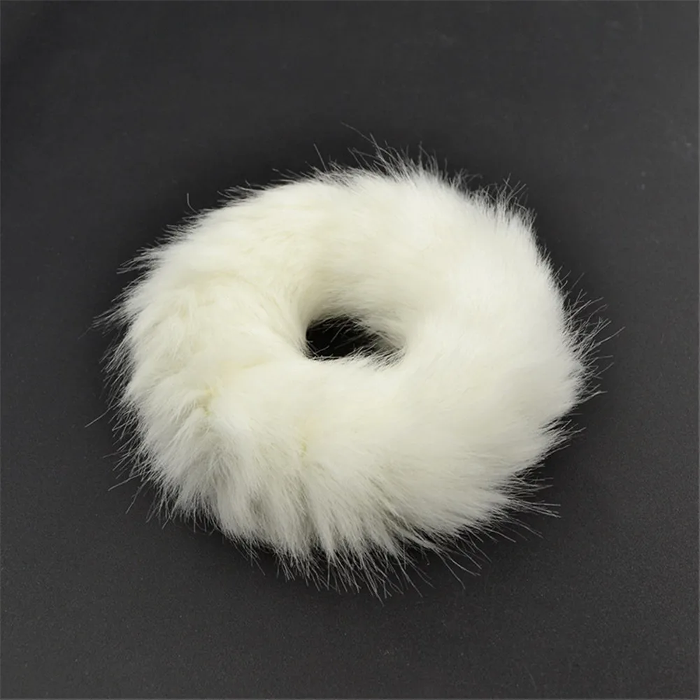 Резинка для волос для девочек из искусственного кроличьего меха резинка для хвоста плюшевая повязка для волос кольцо - Цвет: Белый