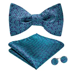 DiBanGu синий цветочный 100% шёлковый жаккардовый тканый Для мужчин бабочки самостоятельно регулируемый галстук-бабочка Карманный платок