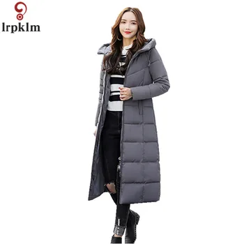 

Long Cotton Padded Jacket Women Over Knee Winter Coats For Female Hooded Thicken Red White Black Cotton Clothing 2018 CH522