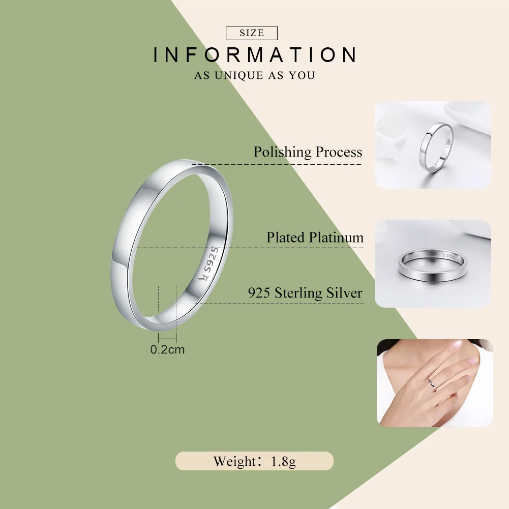 BAMOER High Quality 925 Sterling Silver Wedding Ring Classic Round Finger Ring Women Wedding Engagement Jewelry Gift SCR343