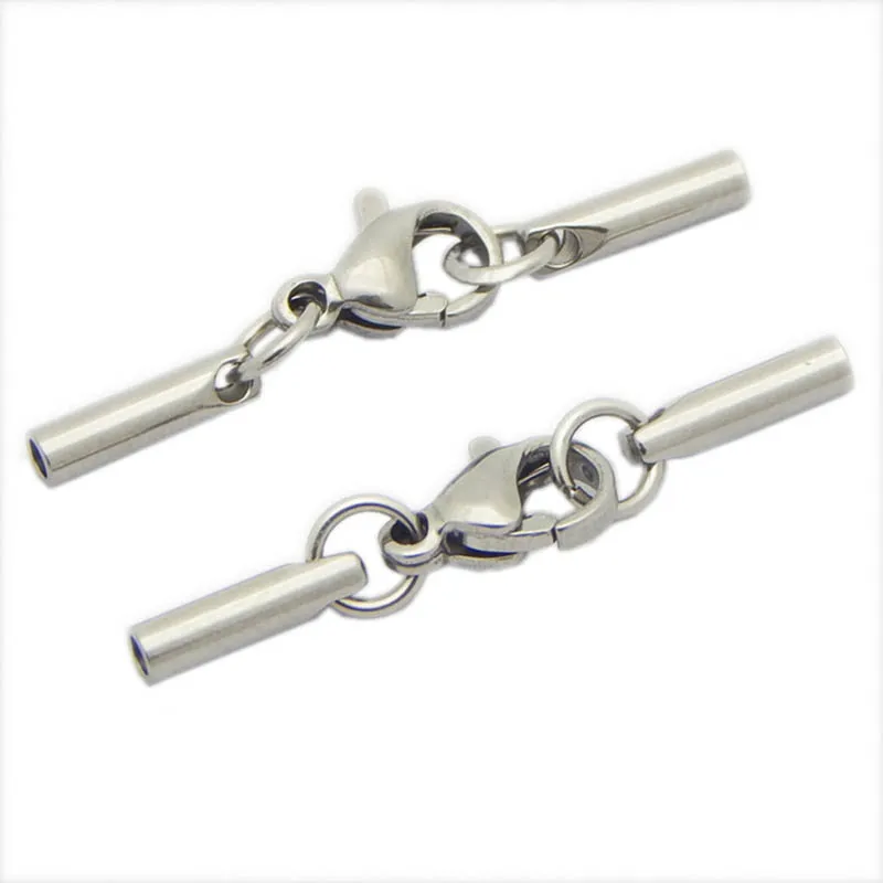 Long Tube Crimp End Caps Connectors Lodster Clasps Fit 1.5 3mm Rope