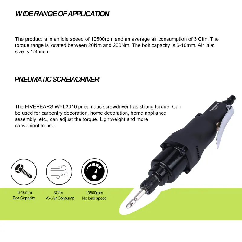 FivePears Пневматический воздушный шуруповерт с большим крутящим моментом 10H профессиональные воздушные инструменты 3310 с положительной регулировкой скорости инверсии