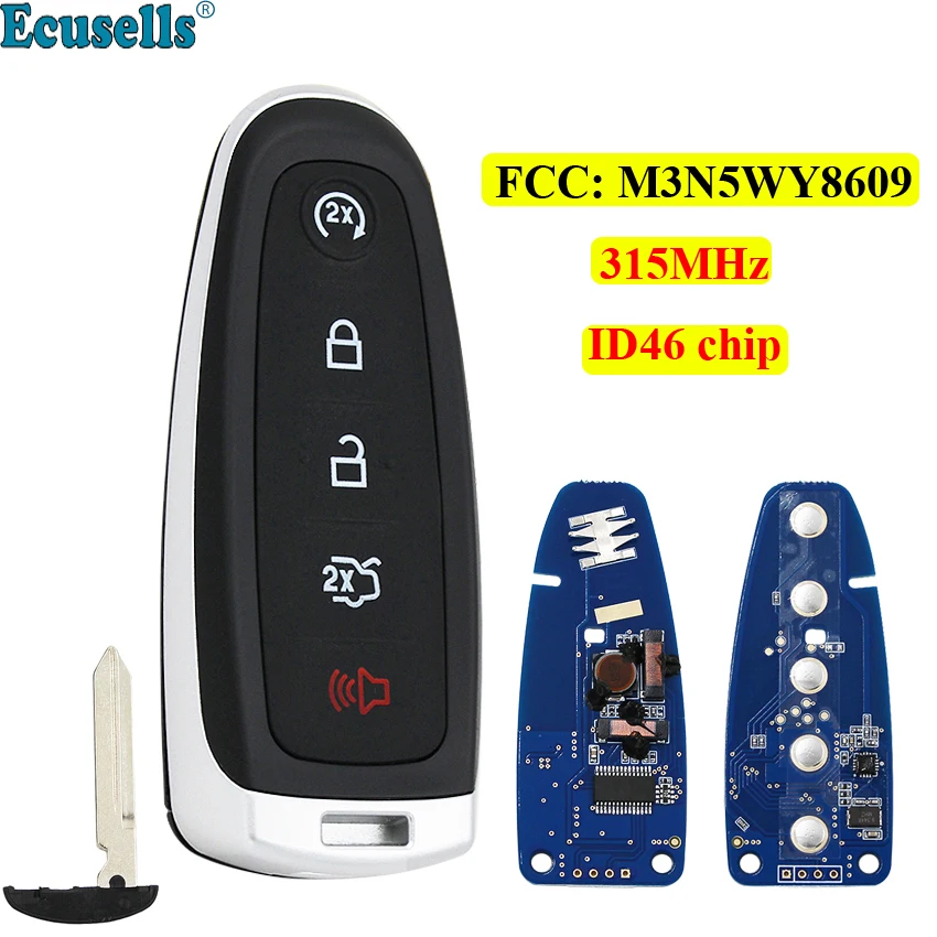 

5 Button Smart Remote Smart Prox Key Fob 315MHz ID46 Chip for Ford Explorer Edge Expedition Flex C-max Taurus FCC: M3N5WY8609