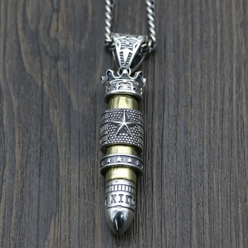 

Thai silver bullet pendant creative personality S925 sterling silver five-pointed star pendant sweater pendant