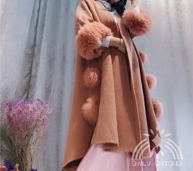 Purple Manteau Veste Femmes Mode Nouveau Brown En Cachemire fille Pull light Fourrure Purple Cardigans red Fox camel Big Green dark De Tricoté army Avec Noir Vison Manches Dames dark g6yb7fYv
