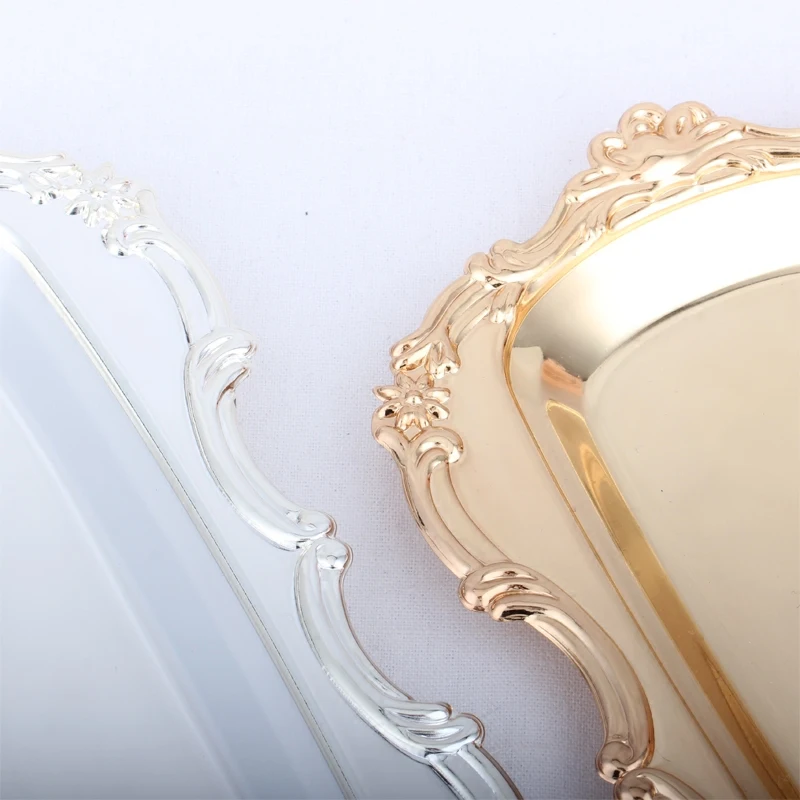 Мини-металлический золотой поднос сервировочное блюдо серебряное хранение свадебное украшение