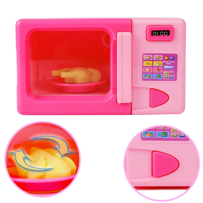 Cute Mini Pink Microwave Oven Toys for Children Kitchen Pretend Play