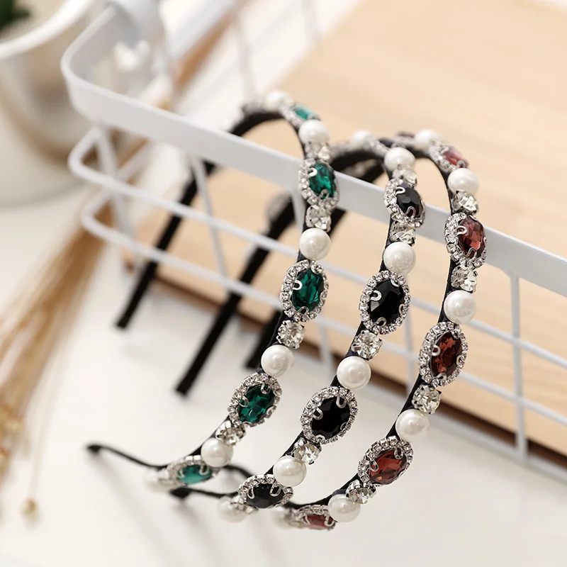 

Hot Sell Baroque Luxury Crystal Hairband Vintage Women Fashional Rhinestone Brand Headdress Pearl Hair Jewelry