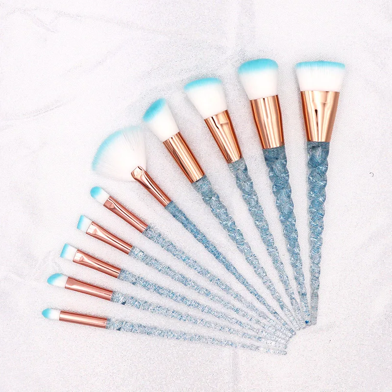 

HOT 10pcs Blue Unicorn Makeup Brushes Set Powder Foundation Brush Kits Crystal Diamond Make up brush Kits maquiagem Tools