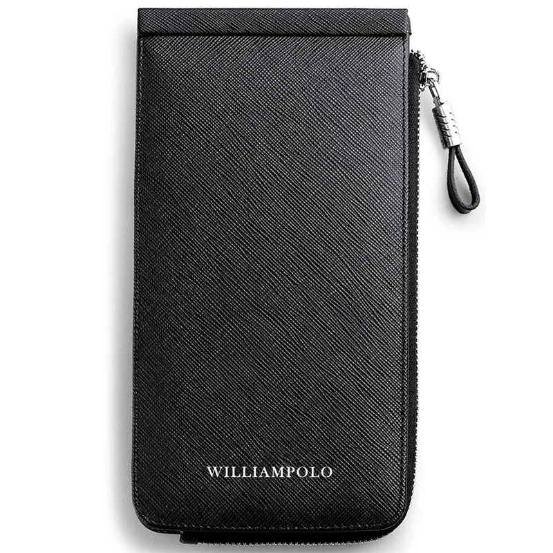 WILLIAMPOLO Men Wallet Genuine Leather Card Holder for Men Bank Credit Card ID Holders Brand Large Capacity Luxury Card Case - Цвет: Black Cross Pattern
